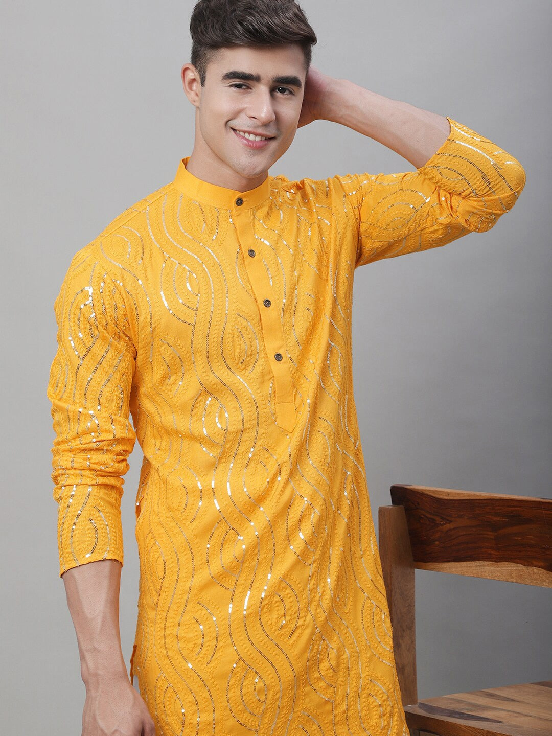 Sojanya Ethnic Motifs Embroidered Sequinned Pure Cotton Kurta | Grocsy