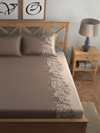 CHHAVI INDIA Brown Ethnic Motifs Cotton 210 TC King Bedsheet with 2 Pillow Covers | Grocsy