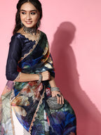 Tikhi Imli Navy Blue Saree with Zari border | Grocsy