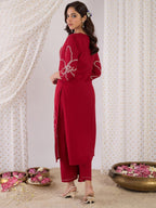 Indo Era Floral Embroidered Beads And Stones Straight Kurta With Palazzos | Grocsy