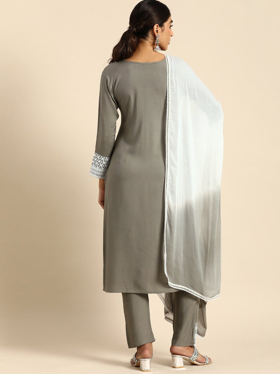 All About You Women Embroidered Chikankari Kurta With Trousers & With Dupatta | Grocsy