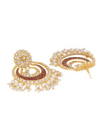Shoshaa Red & Off-White Kundan Studded & Beaded Crescent Shaped Chandbalis | Grocsy