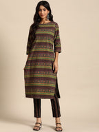 All About You Women Ethnic Motifs Printed Pure Cotton Kurta with Trousers | Grocsy
