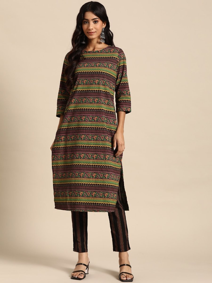 All About You Women Ethnic Motifs Printed Pure Cotton Kurta with Trousers | Grocsy