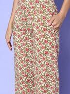 All About You Cream-Coloured Floral Printed Pure Cotton Kurta With Trousers | Grocsy
