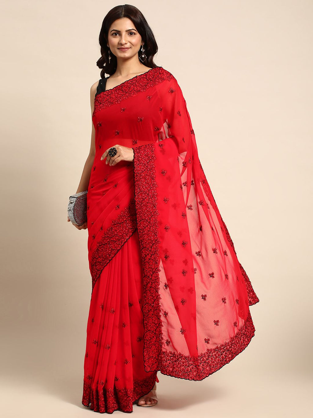kasee Floral Pure Chiffon Saree | Grocsy