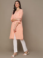 HERE&NOW Orange & White Checked Straight Kurta | Grocsy