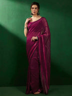 Sangria Striped Embellished Pure Georgette Saree | Grocsy
