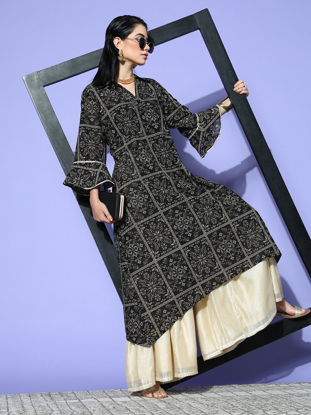 Sangria Women Black New Neckline Kurta | Grocsy