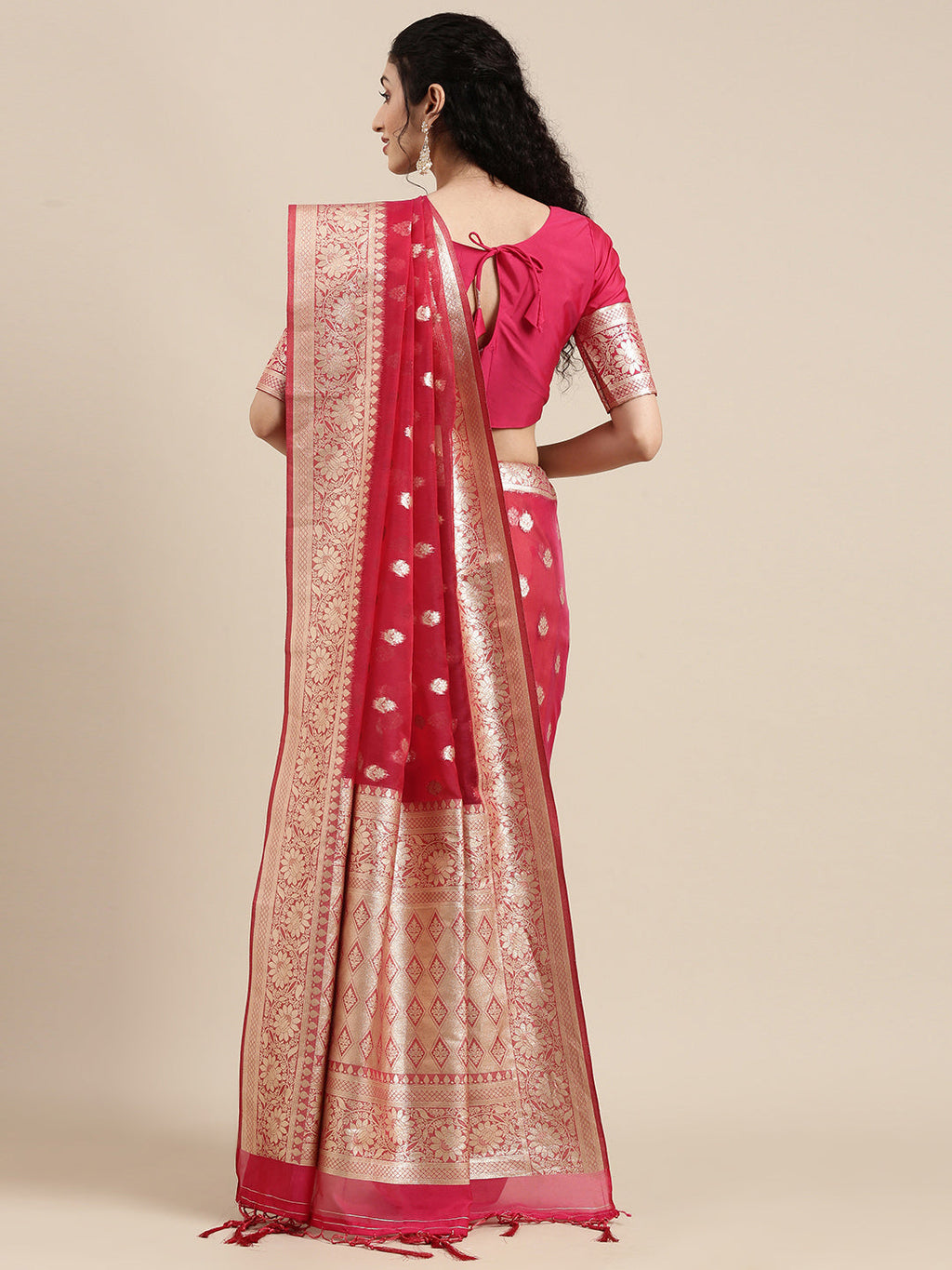 Saree Mall Red Ethnic Motifs Zari Organza Banarasi Saree | Grocsy