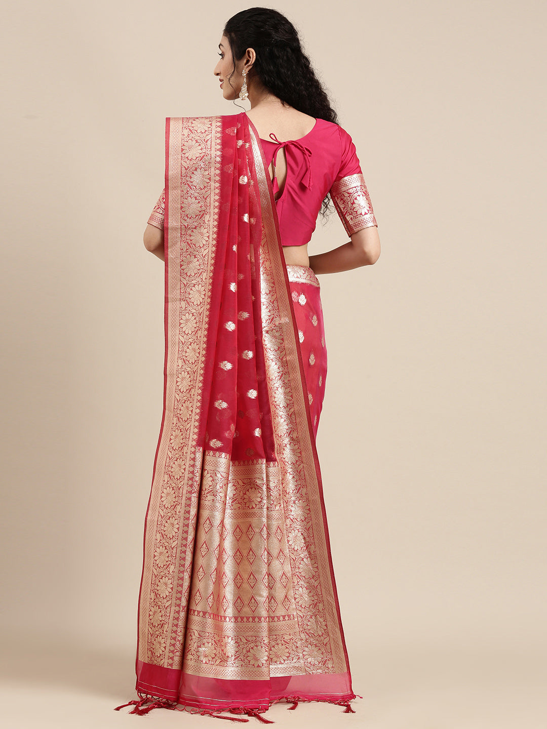 Saree Mall Red Ethnic Motifs Zari Organza Banarasi Saree | Grocsy