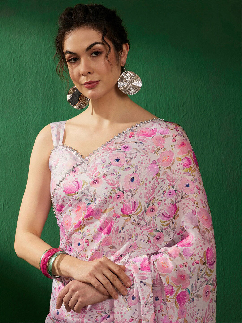 Sangria Floral Embellished Satin Saree | Grocsy