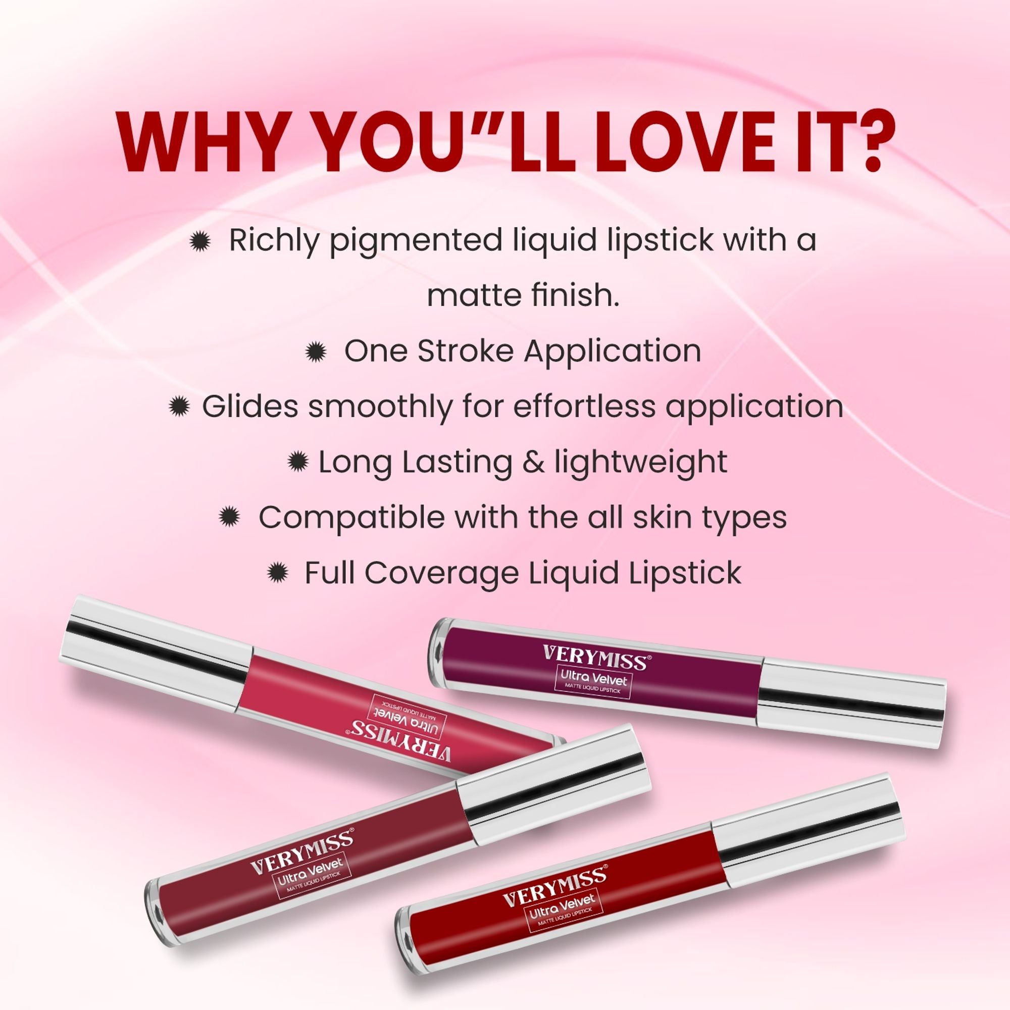 VERYMISS Set Of 4 Long Stay Velvet Matte Non Transfer Lip Color Combo 3 | Grocsy
