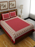 UNIQCHOICE Red & White Ethnic Motifs Pure Cotton 120 TC Queen Bedsheet & 2 Pillow Covers | Grocsy