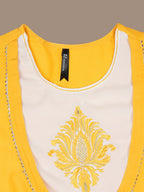 HERE&NOW Round Neck Embroidered Yoke Design Gotta Patti Layered Pure Cotton A-Line Kurta | Grocsy