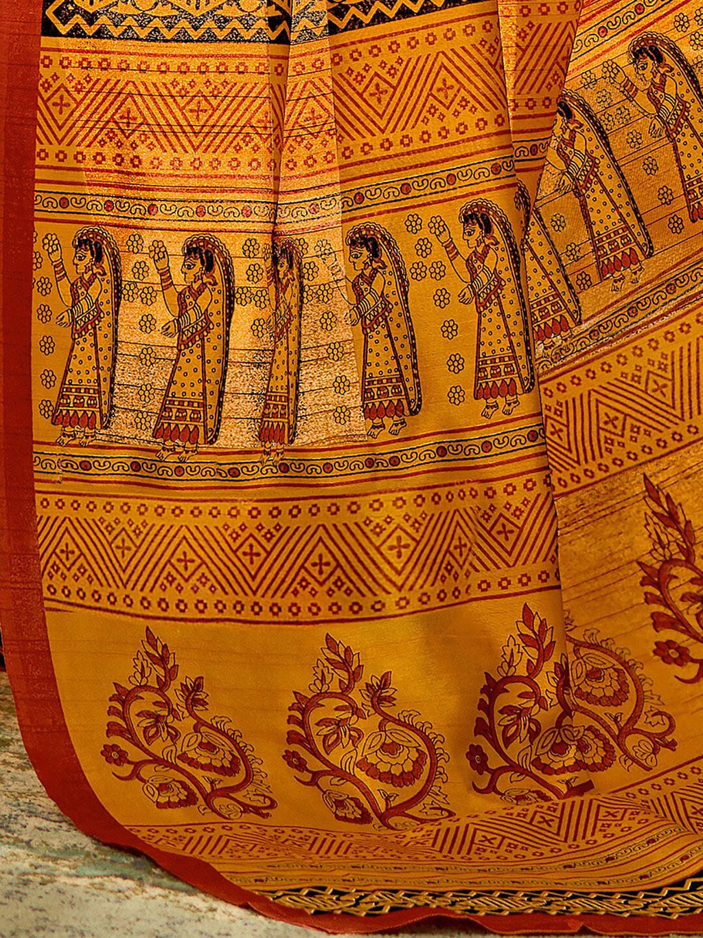 Saree Mall Mustard & Maroon Ethnic Motifs Printed Bhagalpuri Sarees | Grocsy