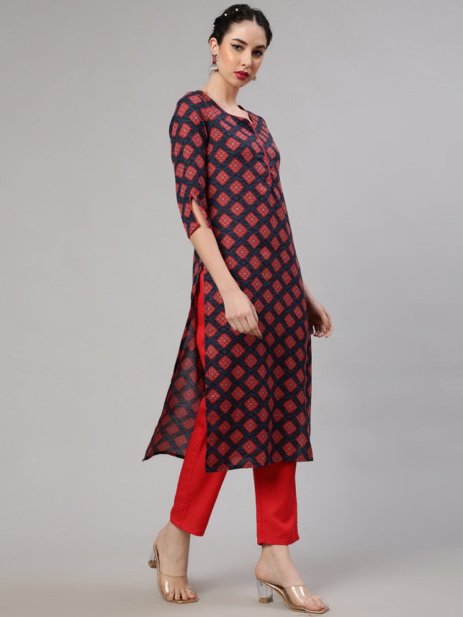 Aks Geometric Printed Regular Kurta With Trousers | Grocsy