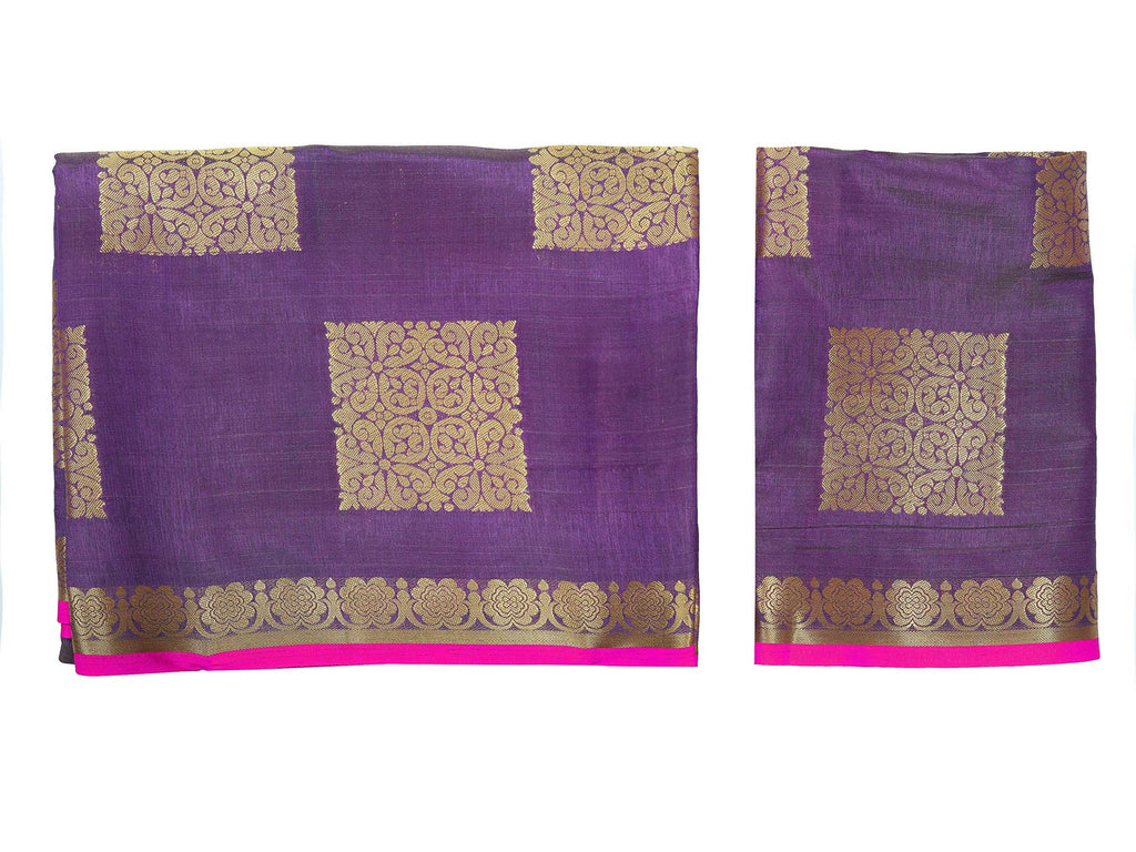 Mimosa Women's Kanchipuram Tussar Silk Purple Saree | Grocsy