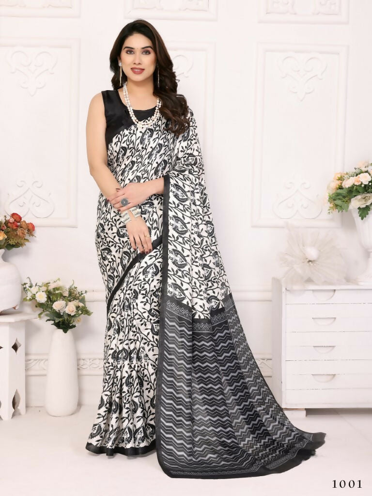 Designer Partywear White Khadi Fancy Saree - Kanak | Grocsy