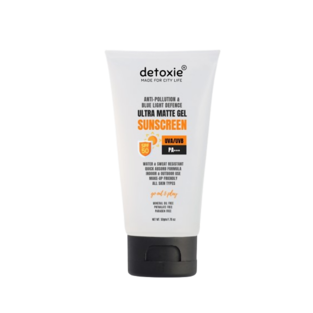 Detoxie Ultra Matte Sunscreen Gel Matte Finish Dry Tint Water & Sweat Resistant With Spf 50 Pa+++ | Grocsy