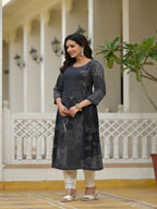 Juniper Women's Black Abstract Printed Kurta With Sequins | Grocsy
