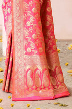 Joban Fashion Pink Peach Soft Pure Handloom Banarasi Silk Saree | Grocsy