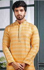 Joban Fashion Men's Yellow Poly Jacquard Kurta Pajama | Grocsy