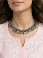 NVR Women Oxidised Silver Beaded Necklace | Grocsy
