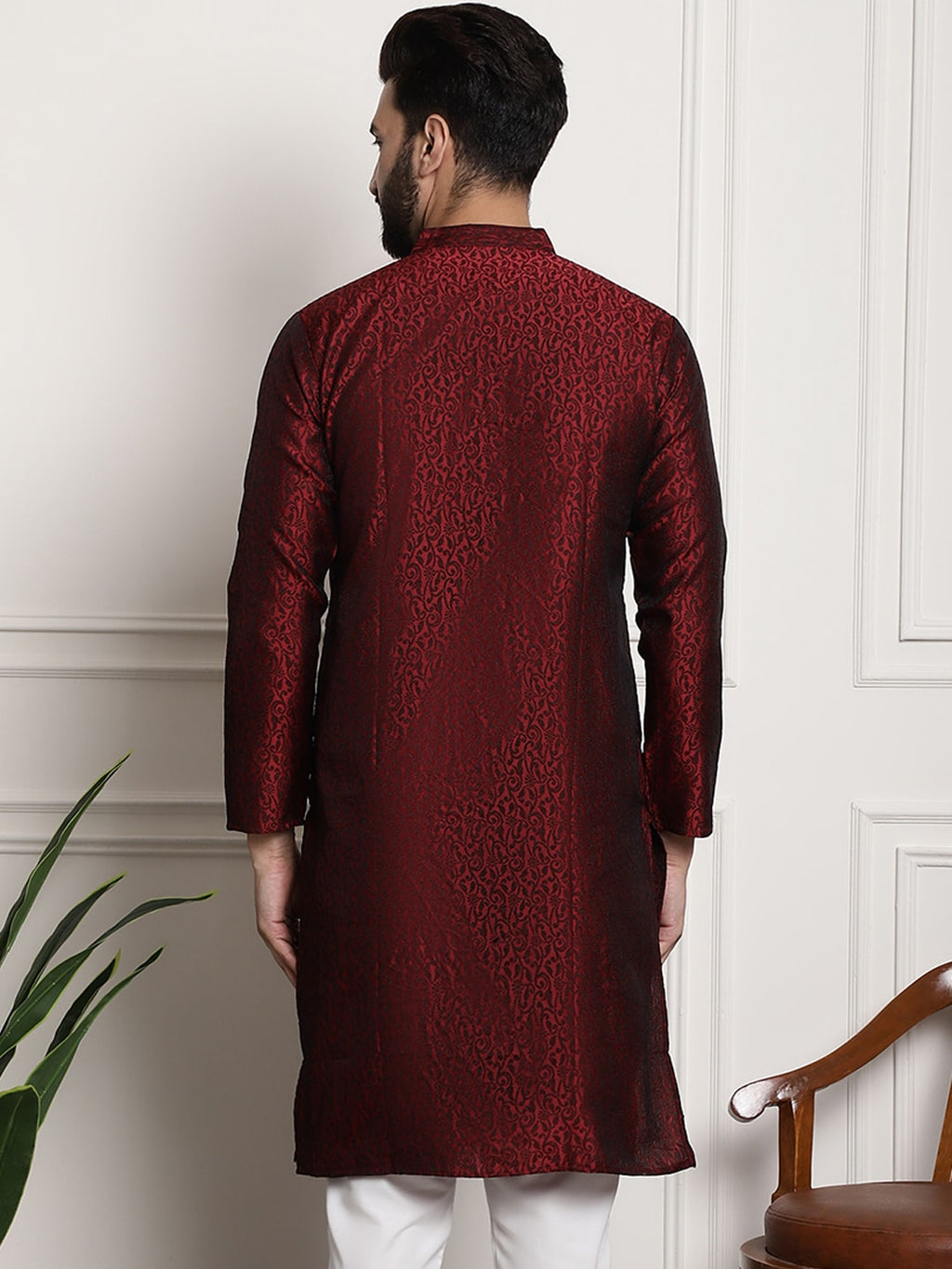 Sojanya Men Maroon Printed Straight Kurta | Grocsy