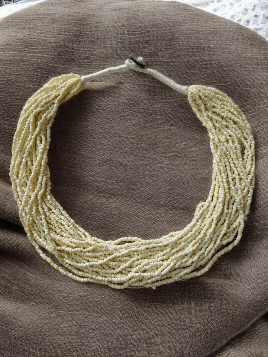 Inhanns Handmade Beaded Multilayer Necklace, 20 Layers - Cream | Grocsy