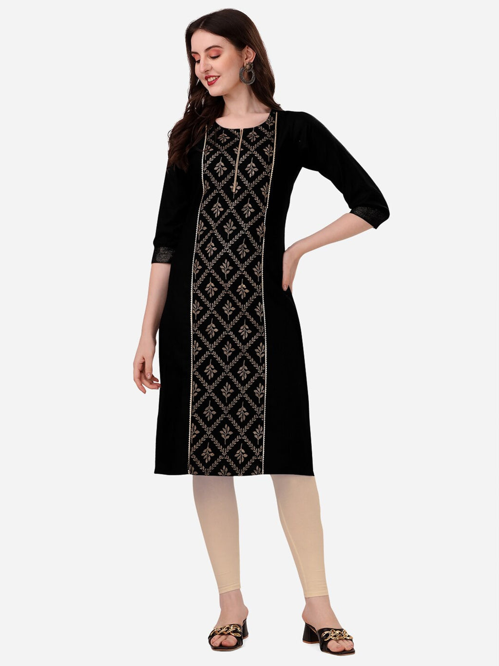HERE&NOW Women Black Floral Printed Floral Kurta | Grocsy