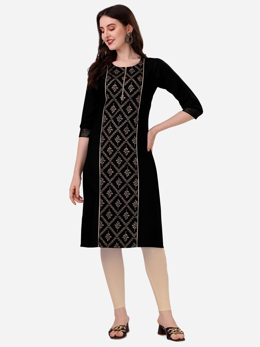 HERE&NOW Women Black Floral Printed Floral Kurta | Grocsy
