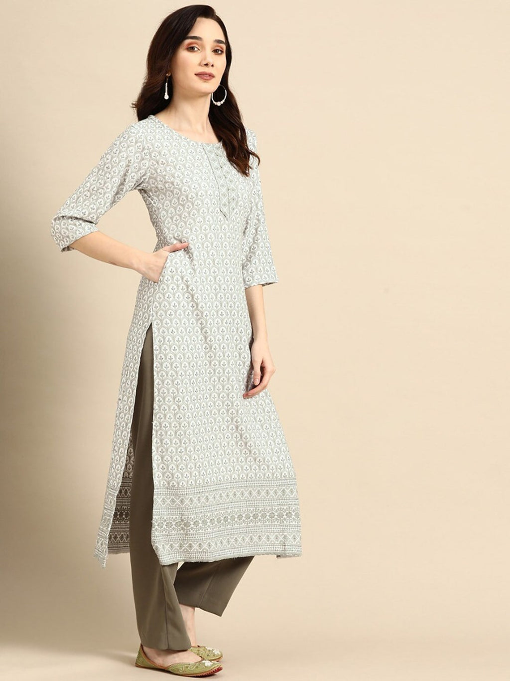 Sangria Embroidered Sequin Straight Kurta | Grocsy