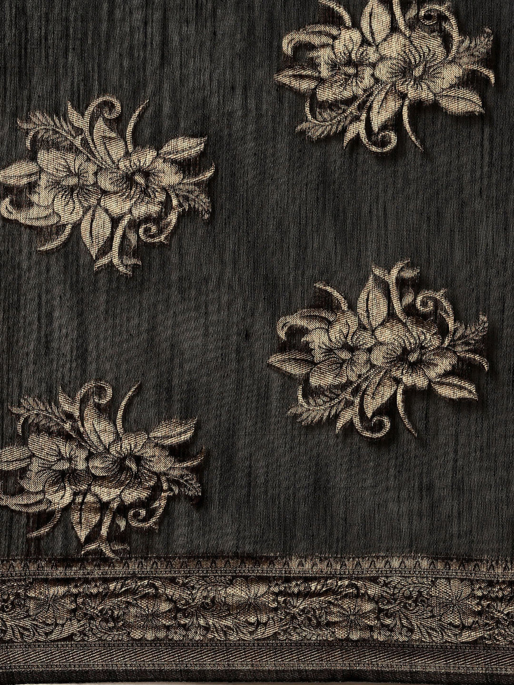 Saree Mall Black Floral Linen Blend Banarasi Saree | Grocsy