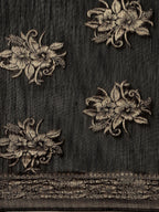 Saree Mall Black Floral Linen Blend Banarasi Saree | Grocsy
