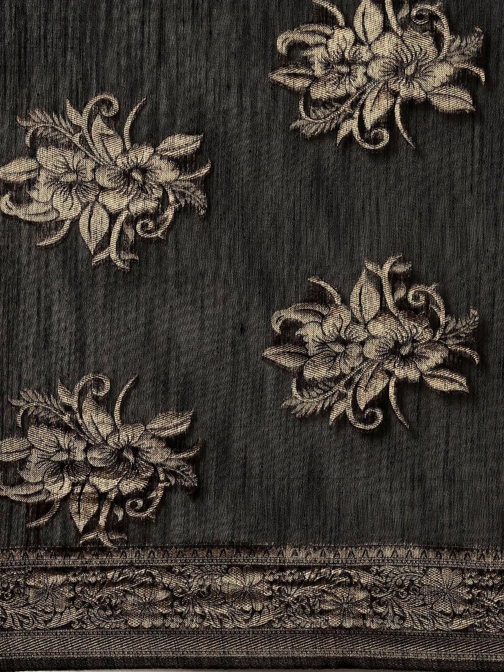 Saree Mall Black Floral Linen Blend Banarasi Saree | Grocsy