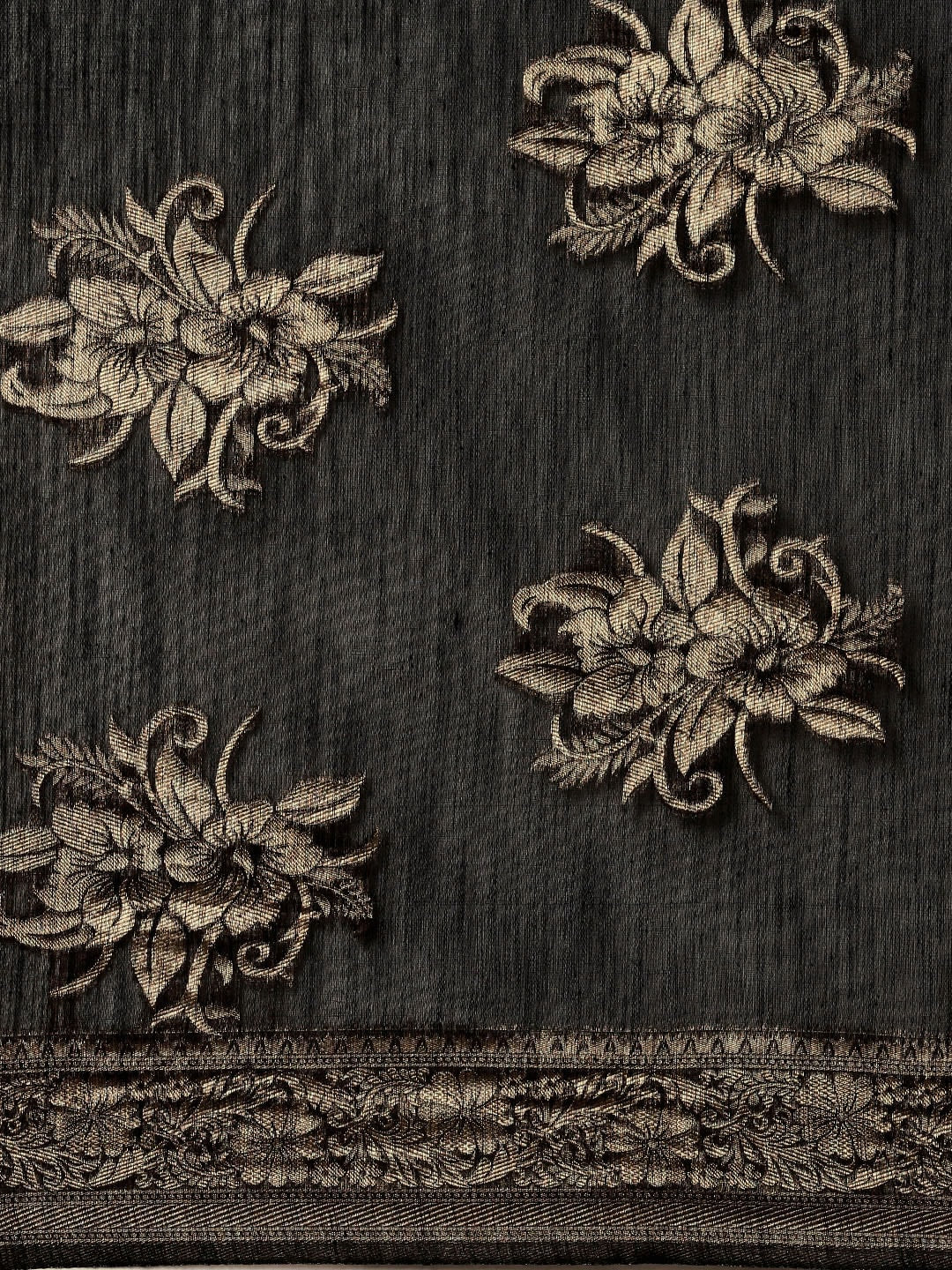 Saree Mall Black Floral Linen Blend Banarasi Saree | Grocsy