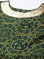 All About You Women Green Bandhani Printed Gathered Sequinned Kurti with Palazzos | Grocsy