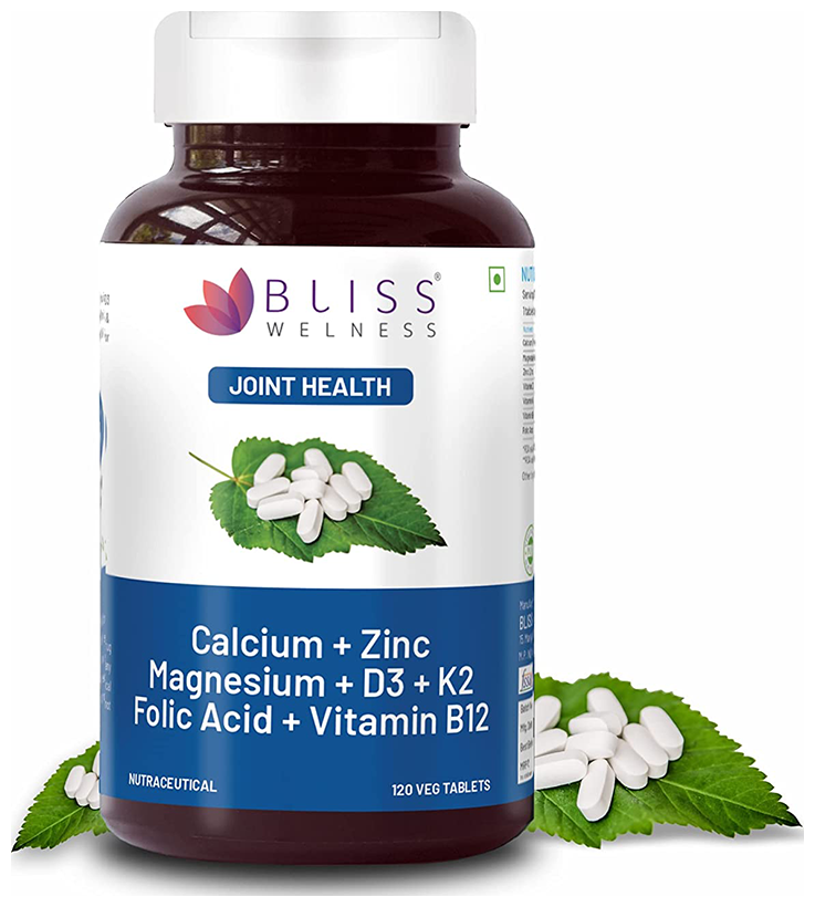 Bliss Welness Joint Health Calcium + Zinc Megnesium + D3 + K2 Veg Tablet | Grocsy