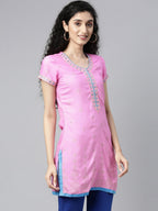 Souchii Pink Embroidered Pastels Kurta | Grocsy