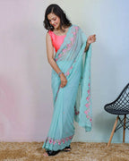 Vamsee Rashmika Blue Georgette Saree | Grocsy