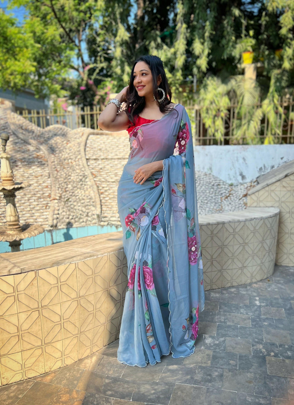 Vamsee Sneh-Khatali Grey Georgette Saree | Grocsy