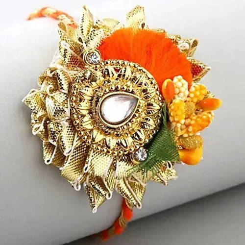 Zardosi Flower Design Rakhi & Kaju Katli Box | Grocsy
