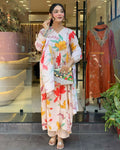 The52 Peach Women's Gorgeous Cotton Fabric Printed Work Straight Kurta Pant and Dupatta Set | Grocsy