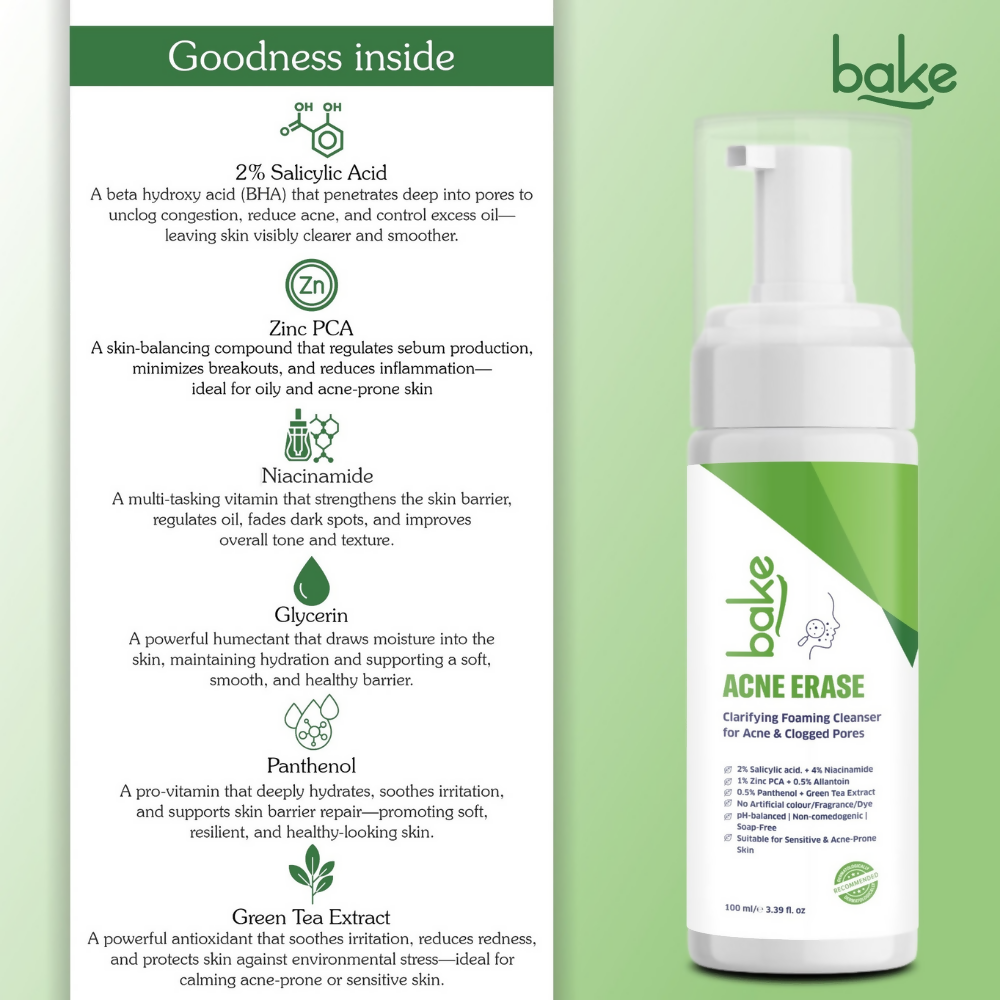 Bake Acne Erase Foaming Face Wash | Grocsy