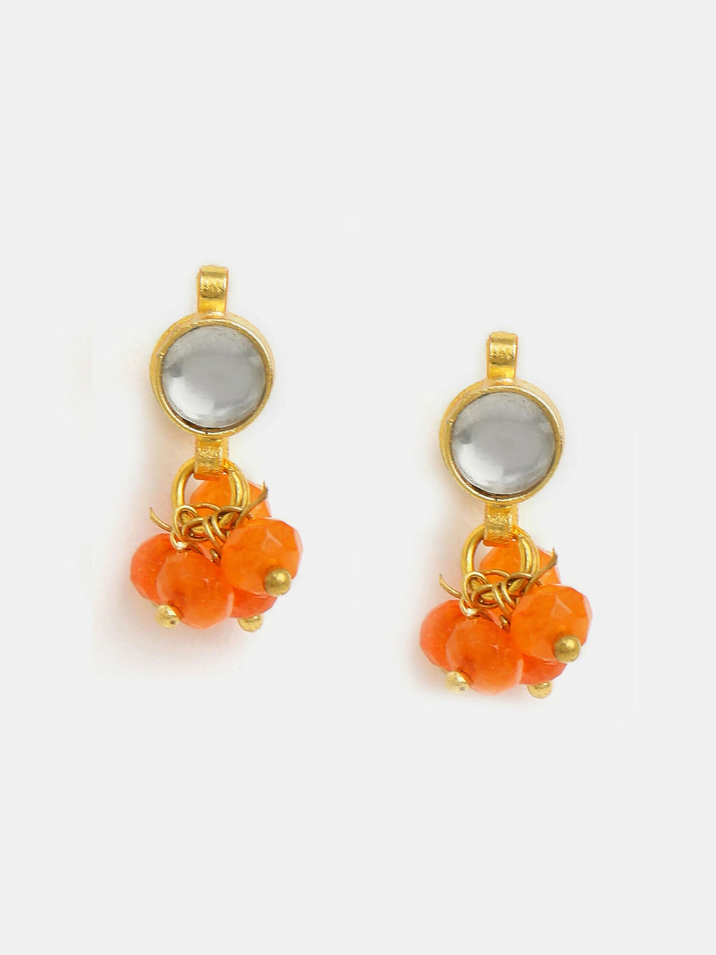Ruby Raang Mannat Set Of 2 - Orange Embedded Maang Tikka And Earrings | Grocsy