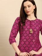 All About You Women Purple & Maroon Printed Kurta with Trousers | Grocsy