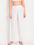 TAG 7 Women White Solid Flared Palazzos | Grocsy