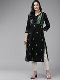 ADA Ethnic Motifs Embroidered Chikankari Cotton Straight Kurta | Grocsy