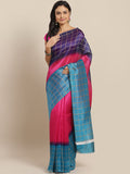 Saree Mall Pink & Purple Colourblocked Bhagalpuri Saree | Grocsy